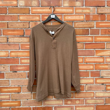 vintage 90s brown military undershirt cold weather type 1 long sleeve henley shirt / l large 