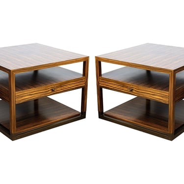 Contemporary Modern Custom Made Pair of Zebra Wood End Side Nightstands Tables 