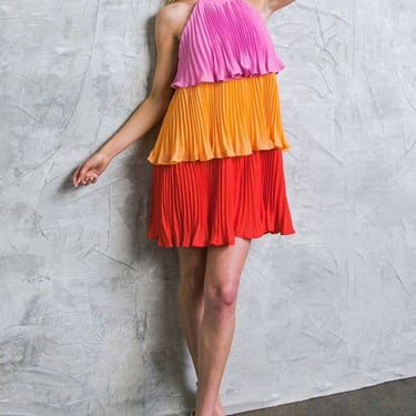 A solid woven pleated mini dress - ID20119