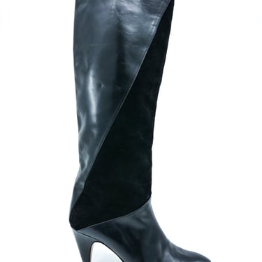 Suede Paneled Knee High Leather Boots, 7.5