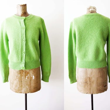 Vintage 90s 2000s GAP Wool Cardigan S - Lime Bright Green Crewneck Button Up Knit Cardigan Sweater 