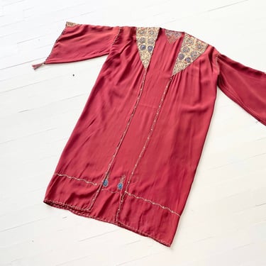 1920s Embroidered Rust Red Rayon Jacket with Tassells on Sleeves 