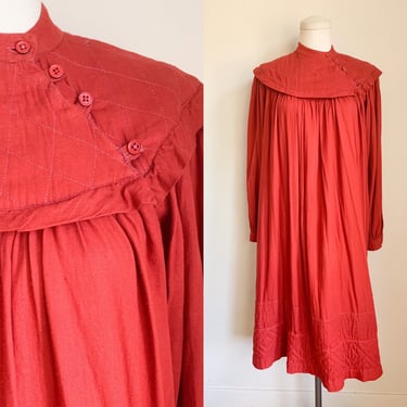 Vintage 1970s Panache Red Indian Cotton Trapeze Dress / L 