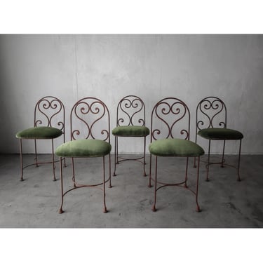 Set of 5 French Antique Iron Garden Dining Chairs 