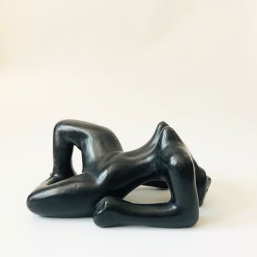Vintage Large Black Pottery Figurative Sculpture 