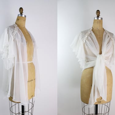 80s White Sheer Robe / Vintage Lingerie / Sheer Camisole Top / Wedding Lingerie / One Size 