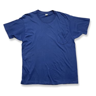 Vintage 1980s Navy Blue Pocket T-Shirt ~ Fits L ~ Faded / Soft / Worn-In ~ Tee ~ Jockey Deck Shirt ~ Single Stitch 