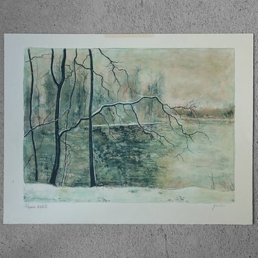 Bernard Gantner, Lac Hivernal Aux Voges, Lithograph on Woven Paper, 1970s 