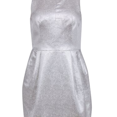 Club Monaco - Silver Metallic Mini Fit & Flare Cocktail Dress w/ High Neckline Sz 4