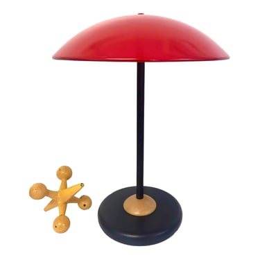 Bauhaus Style Desk Lamp | Mid-Century Modernist Lighting | Red, Orange, Black Metal Space-Age Mushroom Shade Task Lamp 
