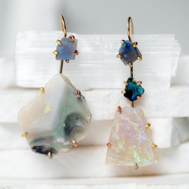 14K-18K Gold Australian Opal Day to Night Earrings