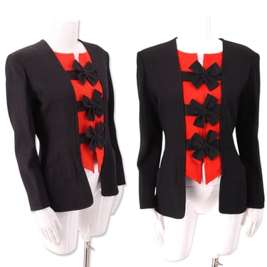 90s Christian Lacroix bow jacket 8, vintage 1990s red black tailored blazer 38, 80s designer jacket M 