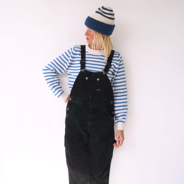 Vintage Black Corduroy Lee Overalls | Black Cord V Back Carpenter Dungarees | Painter Overalls | Bib Overalls 