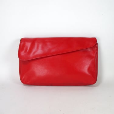 Vintage Convertible Clutch Red Vinyl Crossbody Purse 1980s New Wave Handbag Leatherette Shoulder Bag Asymmetrical Fold Over Flap Purse 12x7 