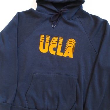 UCLA sweatshirt / 70s hoodie / 1970s UCLA felt letter navy blue raglan hoodie sweatshirt pull over Large 