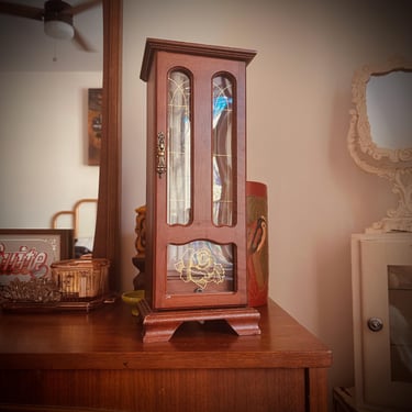 Vintage Wooden Jewelry Box with Rose and Window Pane Decor  - 2  Drawers - Ring Holder - Necklace Holder - All the Storage 