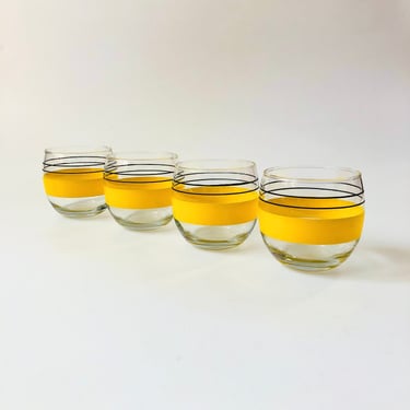 MCM Yellow Striped Roly Poly Cocktail Glasses - Set of 4 