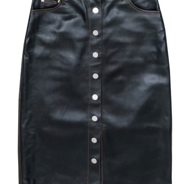 Proenza Schouler PSWL - Black Faux Leather Button Front Midi Skirt Sz 6