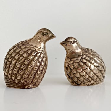 A Pair of Vintage Brass Quail. Mid-Century Modern Home Decor | Solid Brass Birds, Retro Boho Paperweights. Holiday mantel decor 