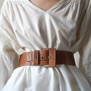 2740a / krizia brown embossed wide leather belt / 42 