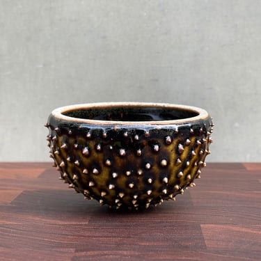 Ceramic Urchin Bowl- Glossy Black Brown 