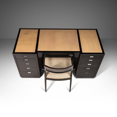 Ebonized Mid Century Modern Executive / Campaign Desk by Edward Wormley for Dunbar with Original Leather Top, USA, c. 1960s 