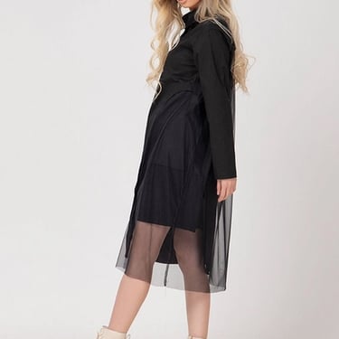 Umma Asymmetric Tulle and Poplin Shirt Dress