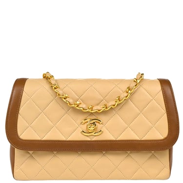 Chanel 1989-1991 Beige Brown Lambskin Shoulder Bag