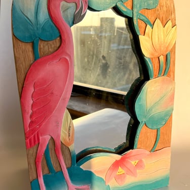 Wood Carved Tropical Mirror