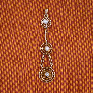 Triple-Tier Pearl & Diamond Lavaliere c1890