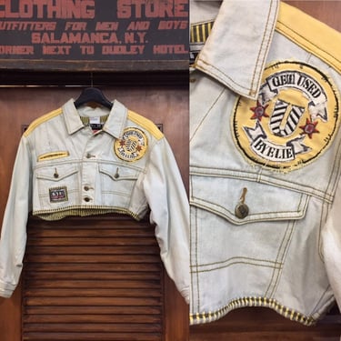 Vintage 1980’s “Get Used” Label Cropped Denim New Wave Jacket, 80’s Era Style, Vintage Jean Jacket, Elie, Vintage Clothing 