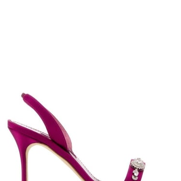 Manolo Blahnik Women Fuchsia Satin Lamisan Sandals