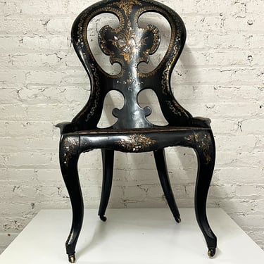 19th C, Japanned Chair with Mother of Pearl Inlay