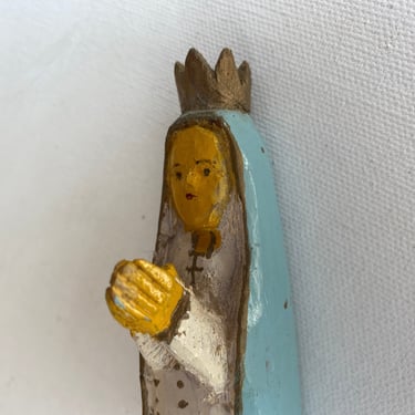 Vintage Folk Art Virgin Mary Wood Statue, Small Hand Made Wooden Blessed Virgin Mary, 1973, Hand Carved 