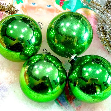VINTAGE: 4pcs - Old Japan Mercury Glass Ornaments - Christmas Bulbs - Holiday Ornaments - Decorations - Crafts - SKU 31-461-00034569 