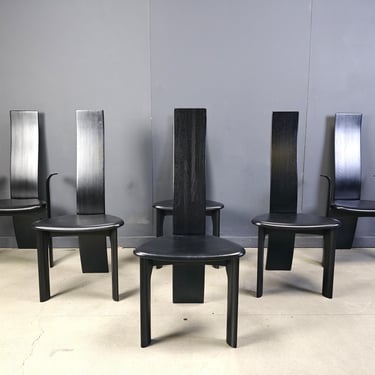 Set of 6 belgian high back dining chairs, 1980s - vintage dining chairs - set of vintage dining chairs - black dining chairs 