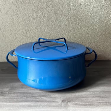 Vintage 3 quart Dansk Kobenstyle Enamel Pot with lid, Danish Modern Quistgaard Designed Blue Enamelware, Danish Modern 