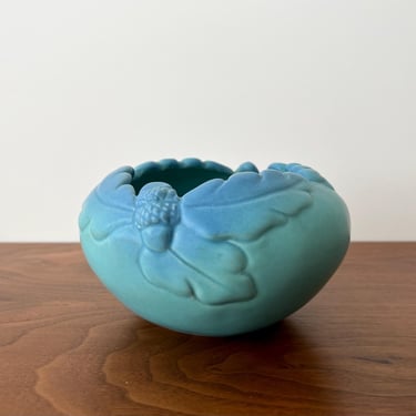 Van Briggle Art Pottery Oak Leaves and Acorns Bowl in Ming Blue Glaze 