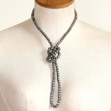 Early 20th Century Steel Bead Opera Length Necklace - Natural Patina - True Handmade Beads 