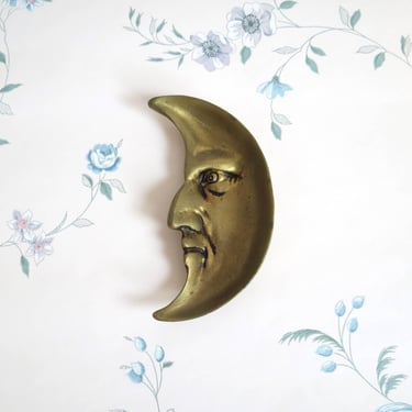Vintage bronze trinket dish moon face crescent moon man in the moon catch all 