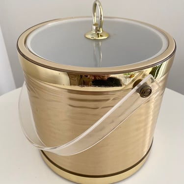 Mid Century Modern Gold Ice Bucket - Retro Gold Clear Handle with Lid MCM Ice Bucket - Vintage Cocktails Bar Barware Vintage Ice Bucket 