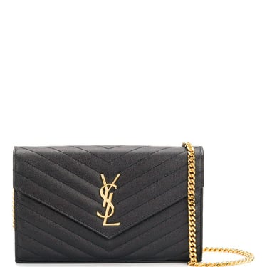 Saint Laurent Paris Women Classic Cassandre Chain Wallet In Grain De Poudre Leather