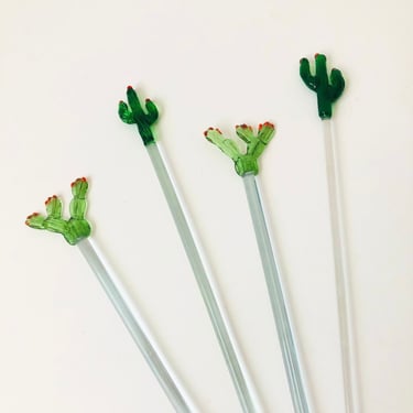 Glass Cacti Drink Stirrers - 4 Pieces 