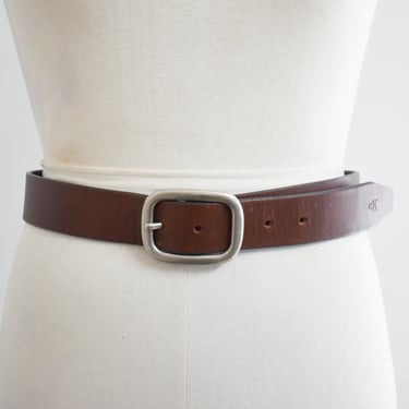 1990s cK Calvin Klein Unisex Brown Leather Belt 