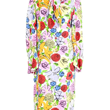 1970s Pauline Trigere Floral Silk Twill Dress