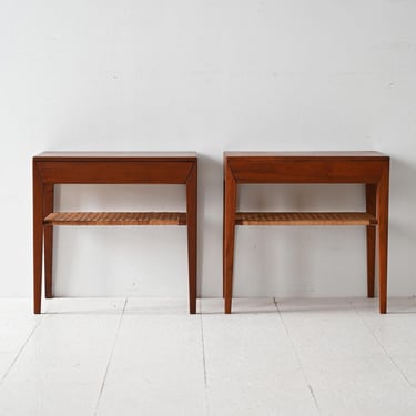 Pair of Danish Teak and Rattan Nightstands by Severin Hansen, 1960s Scandinavian Design 