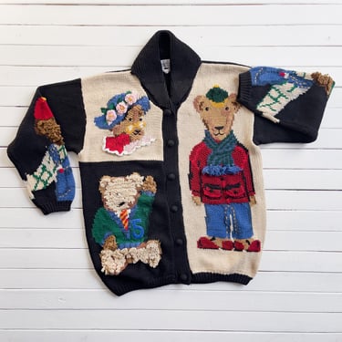 cottagecore sweater 90s vintage The Eagle's Eye teddy bear hand knit cardigan 