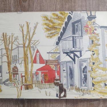 1989 Vintage Watercolor Winter Ski Town Scene Breckenridge Colorado Vintage Art Wall Décor Home Décor 