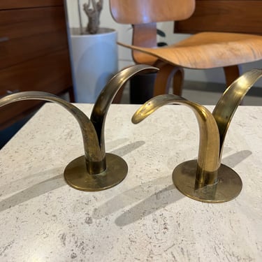 Pair of Swedish Lily brass candleholders