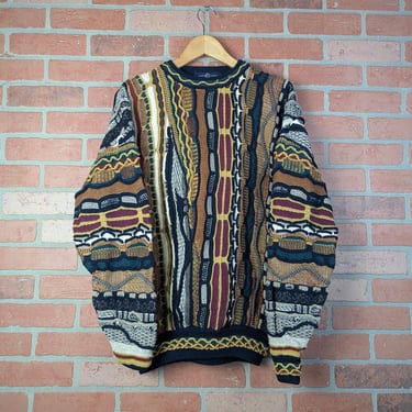 Vintage 90s Cotton Traders ORIGINAL 3D Knit Pullover Cosby Sweater - Large 